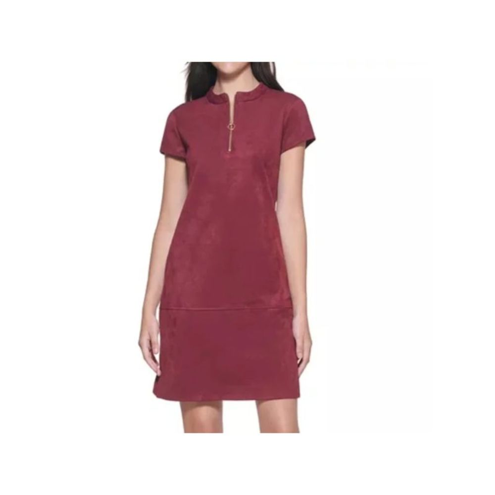 KENSIE Womens Burgundy Short Sleeve Above The Knee Party Shift Dress 12